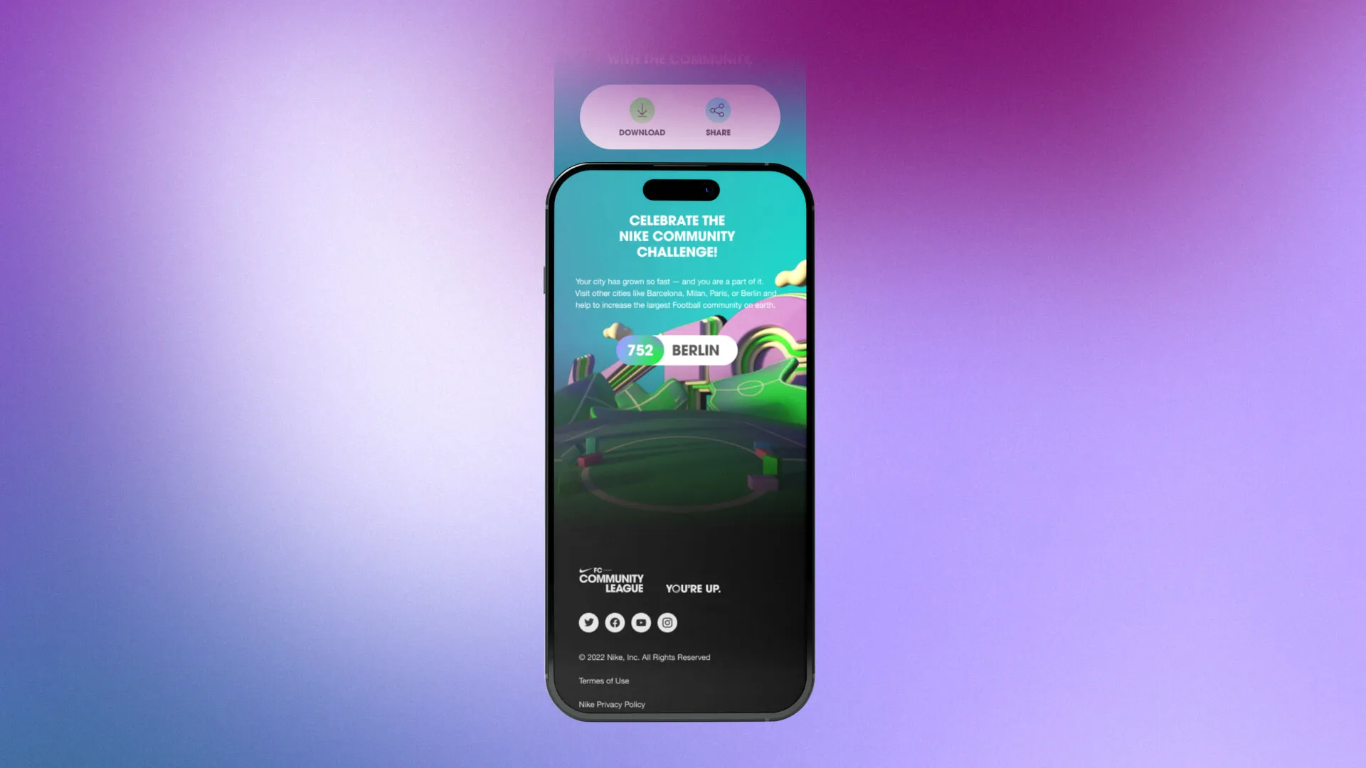 User Interface Design Mock Up der Nike FC Landingpage