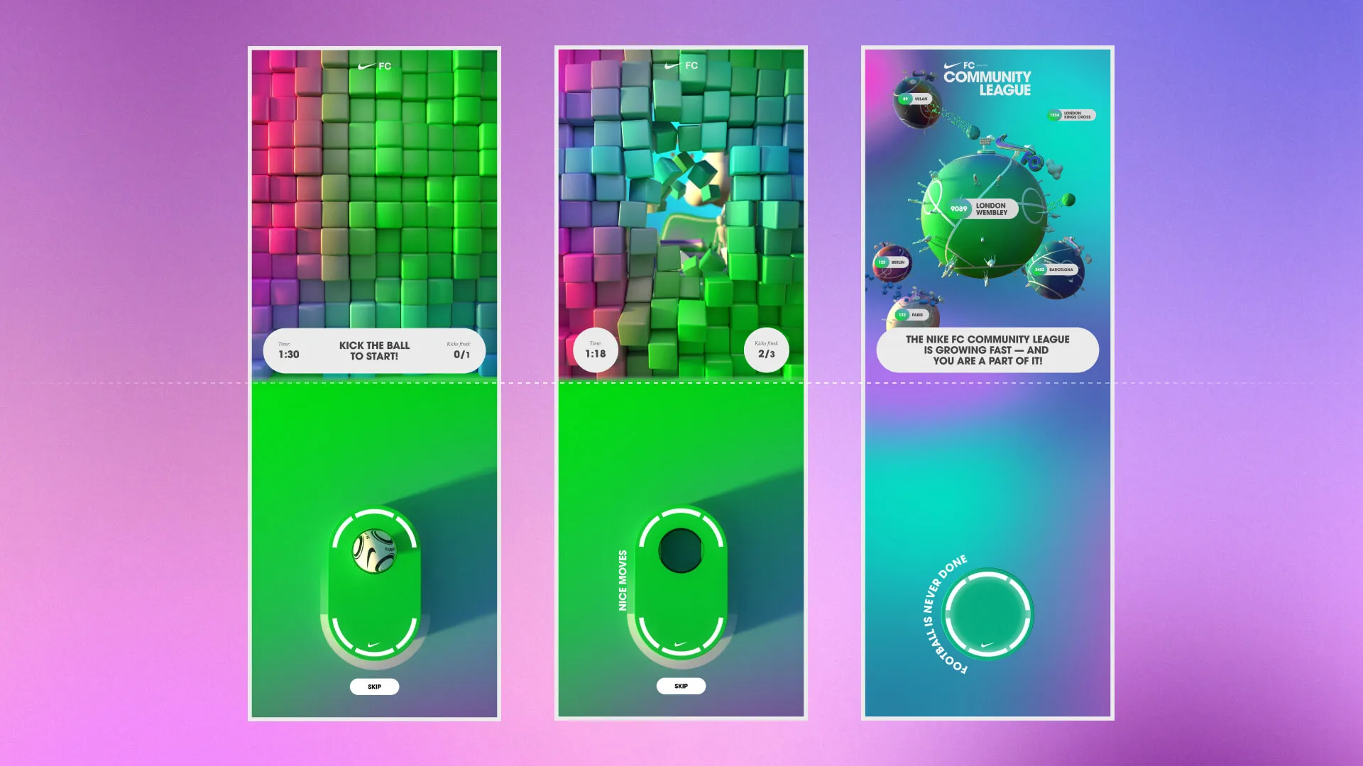User Interface Design der Nike FC Commmunity League Experience